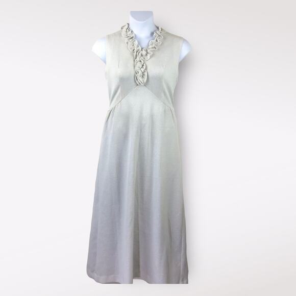 Vintage 60’s 70’s Silver Ruffle Neck Evening Dress 8 - Picture 1 of 7